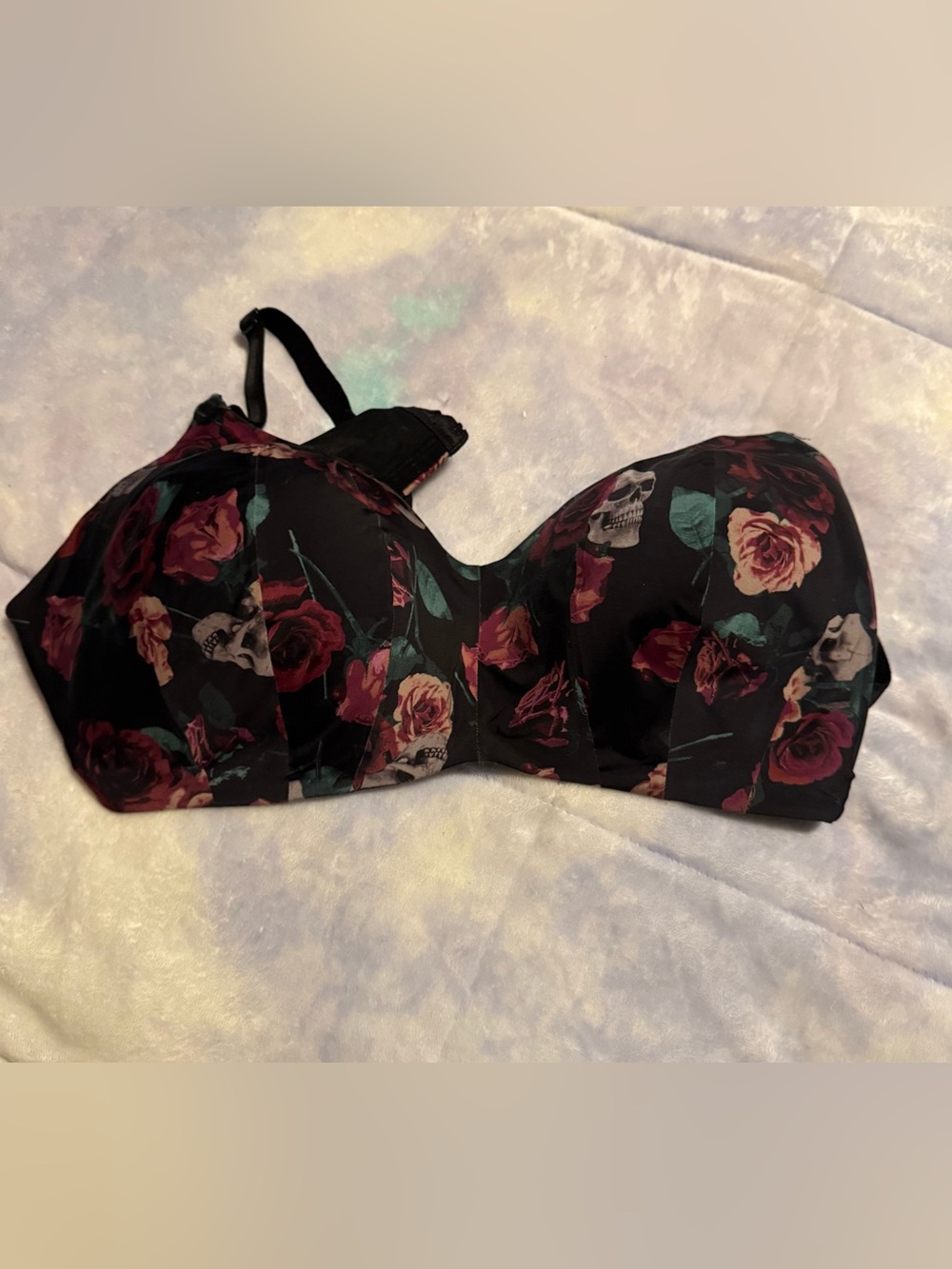 torrid Black Floral & Skull Strapless Bra with Rose Accents